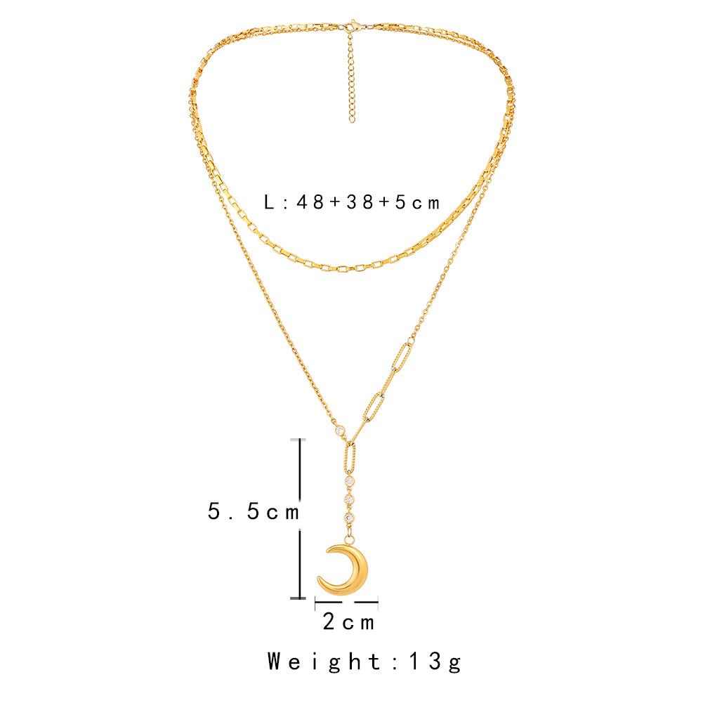 Minimalist stainless steel gold-plated diamond Y-shaped double-layer necklace ins cold titanium steel moon pendant necklace