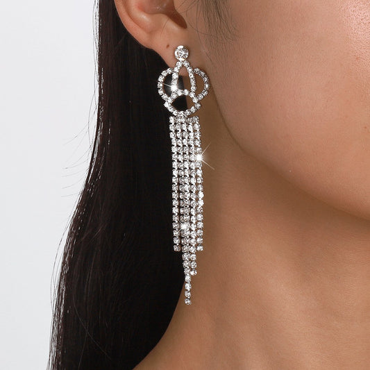 E1596 Temperament Elegant Net Red Earrings Claw Chain Rhinestone Tassel Crown Dinner Party Earrings Female