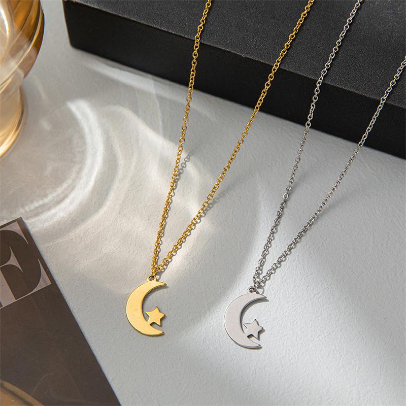 Moon Star Clavicle Chain Women's Simple Temperament Star Moon Pendant Stainless Steel Necklace