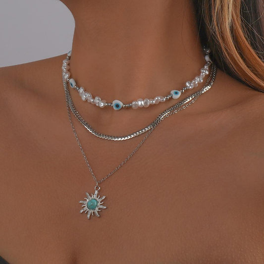 N9956 Jewelry Pearl Resin Sunflower Necklace Female Exaggerated Punk Necklace TikTok