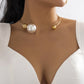 Jewelry Personality Metal Ring Necklace Necklace Simple Asymmetric Imitation Pearl Bead Necklace Female