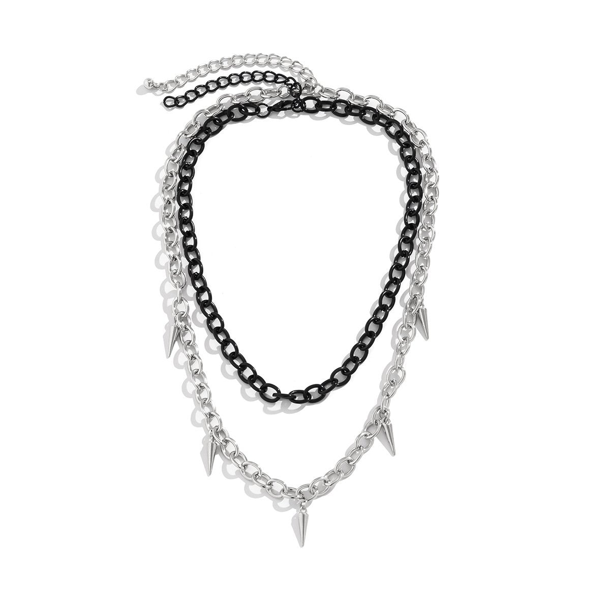 Jewelry sweet and cool double-layer mixed color rivet tassel necklace female personality tapered cross chain necklace