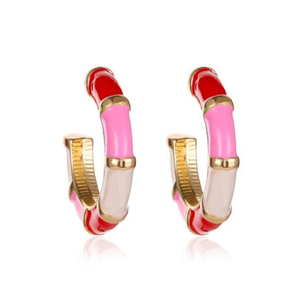 Fashion Earrings Creative Colorful C-shaped Stud Earrings Fashion Metal Bamboo Oil Drip Earrings