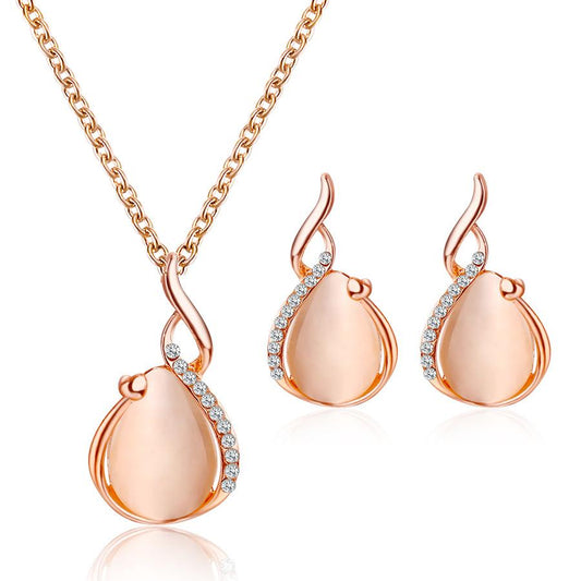Jewelry Set Small Fresh Crystal Opal Bridal Set Necklace Earrings Simple Two-piece Set