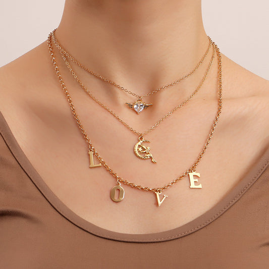 Fashion Jewelry Punk Clavicle Chain Exaggerated LOVE Letter Necklace Diamond Love Clavicle Chain Necklace Female