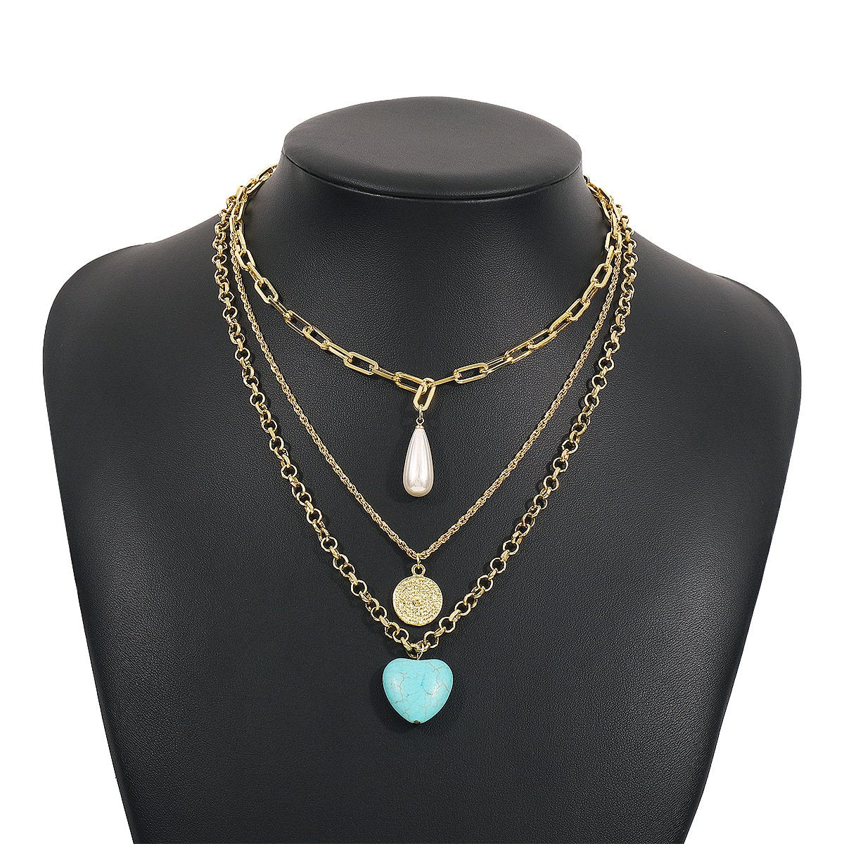 N1189 Multilayer Necklace Turquoise Exaggerated Punk Necklace Retro Personality Fashion Necklace