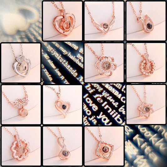 Fashion same style projection necklace rose gold 1 languages I love you pendant diamond jewelry