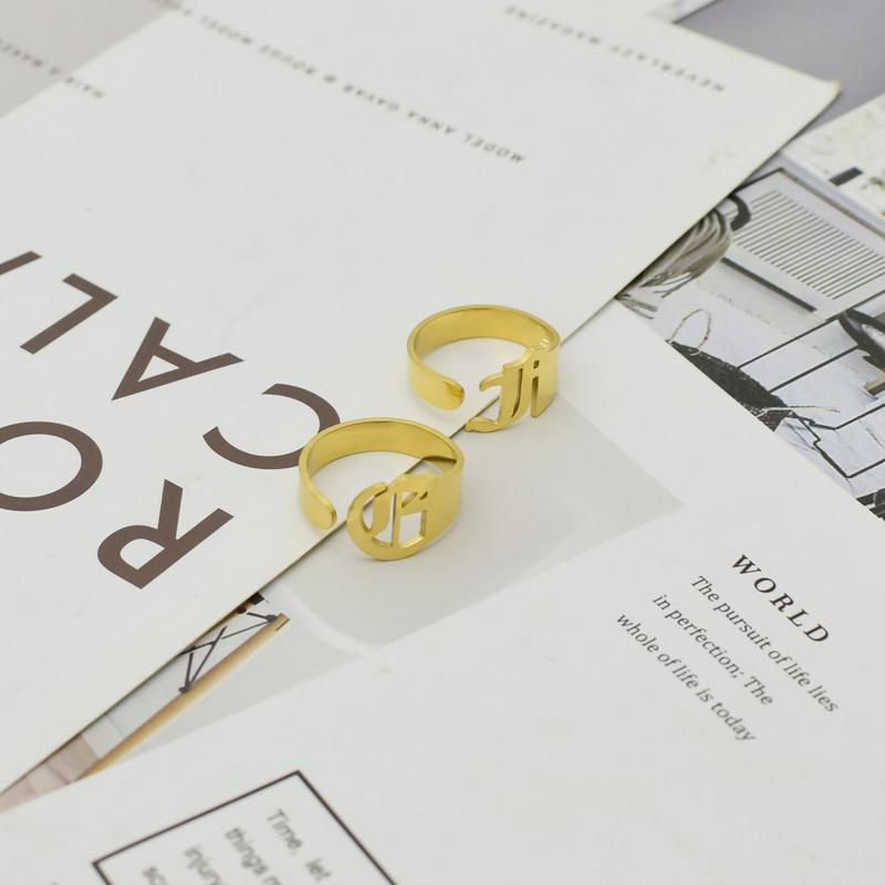 Capital ancient English 26 letter ring titanium steel letter name ring