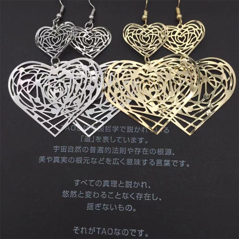 Retro exaggerated earrings size love heart double hollow girl heart earrings Indian earrings