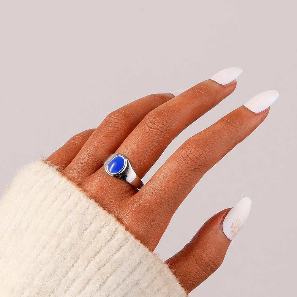 High Fashion Ladies Exaggerated Stainless Steel Clarity Adjustable Sapphire Oil Drip Ring