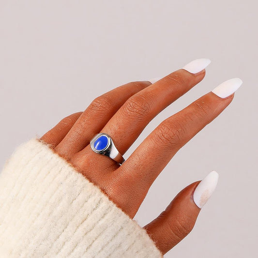 High Fashion Ladies Exaggerated Stainless Steel Clarity Adjustable Sapphire Oil Drip Ring