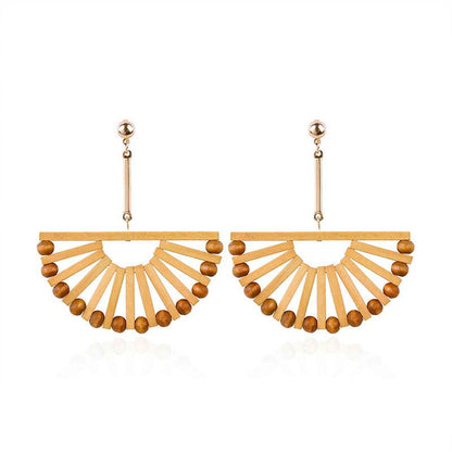2E3841 Seaside Vacation Fashion Ethnic Fan-shaped Personality Earrings Female Retro Wooden Long Earrings