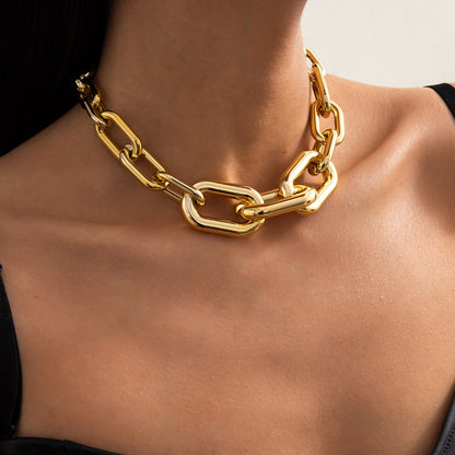 Jewelry Punk Hip Hop Thick Chain Clavicle Necklace Retro Simple Metal Buckle Single Layer Necklace Female