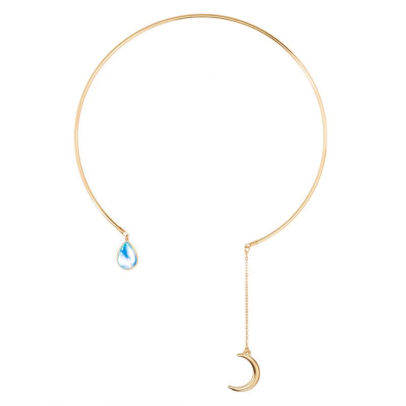 Fashion Jewelry Simple Elegant Diamond Moon Drop Ladies Short Necklace Necklace
