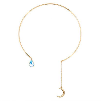 Fashion Jewelry Simple Elegant Diamond Moon Drop Ladies Short Necklace Necklace