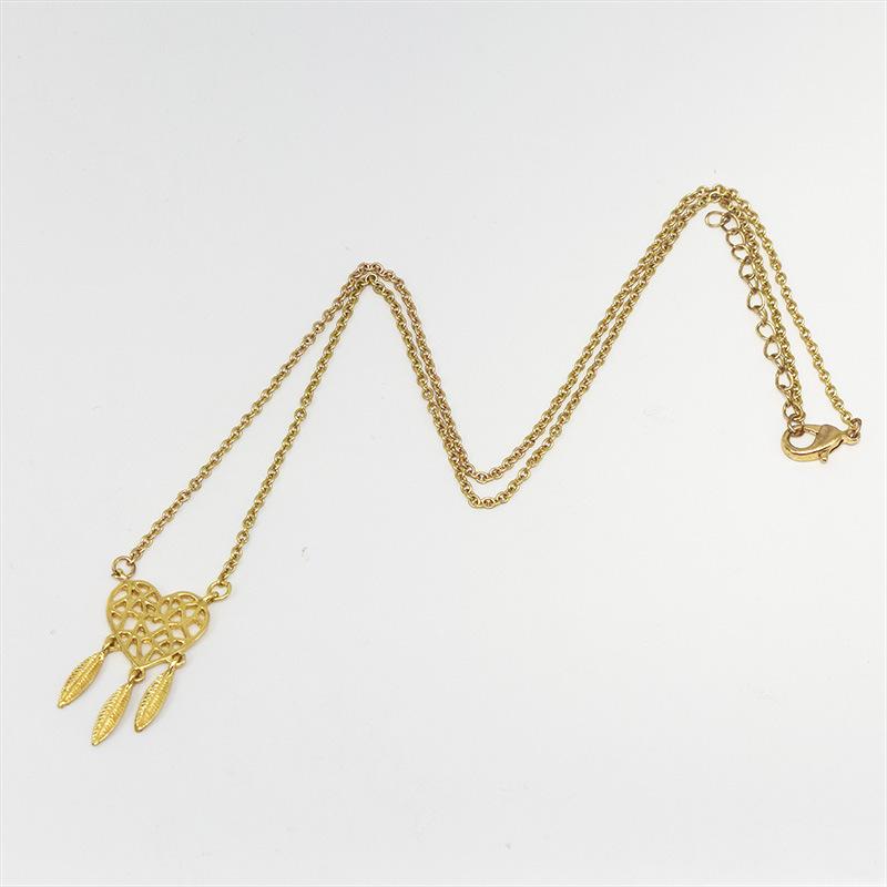 Fashion Dream Catcher Series Origami Heart Hollow Feather Necklace Neck Ornament