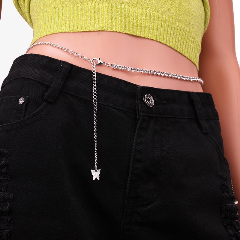 Jewelry Temperament Sexy Single Layer Geometric Waist Chain Simple Butterfly Pendant Diamond Chain Body Chain