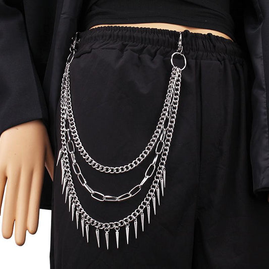 Jewelry punk metal rivets geometric chain pants chain hip-hop trendy cool all-match men's waist chain