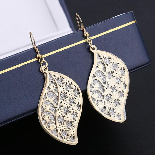 Indian Baroque Retro Hollow Leaf Ladies Earrings Multilayer Frosted Earrings