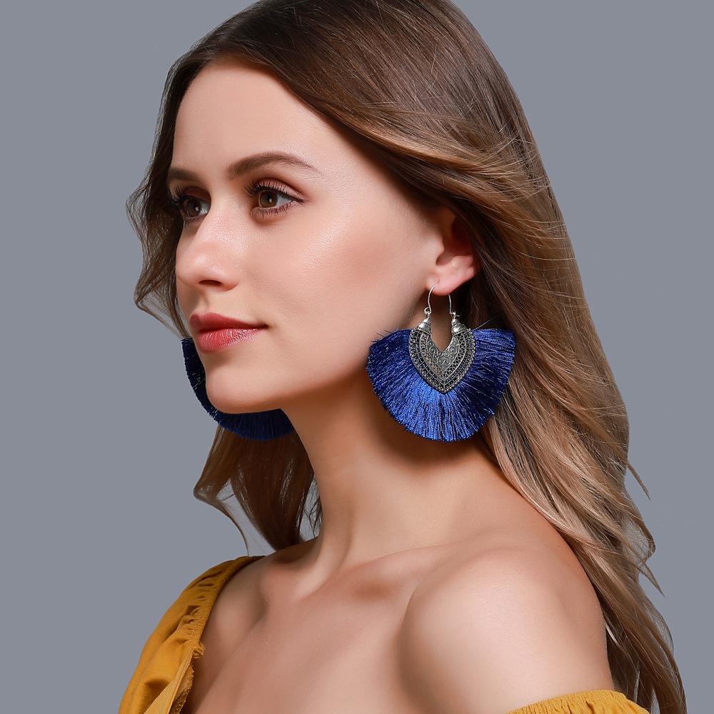 Fashion creative earrings exaggerated retro fan-shaped tassel earrings earrings bohemian earrings