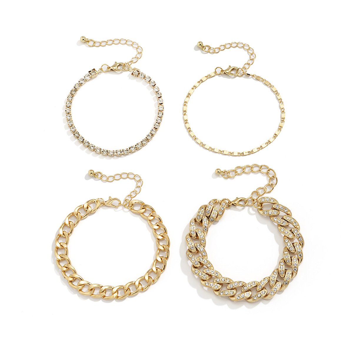 Hip-hop retro diamond-studded Cuban chain bracelet set trend metal chain diamond-encrusted bracelet for women