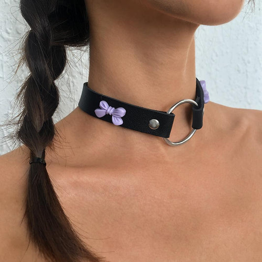 N9619 Trendy Punk Leather Collar Personality Street Shooting Ring Necklace Temperament Sexy Necklace