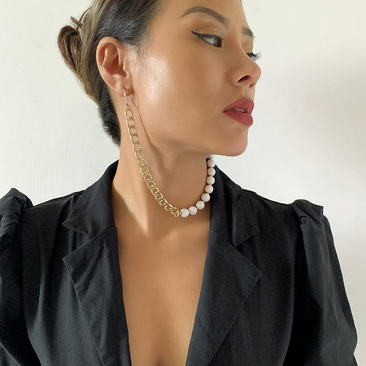 Jewelry personality cold U-shaped bead splicing earrings hip-hop trend metal chain earrings