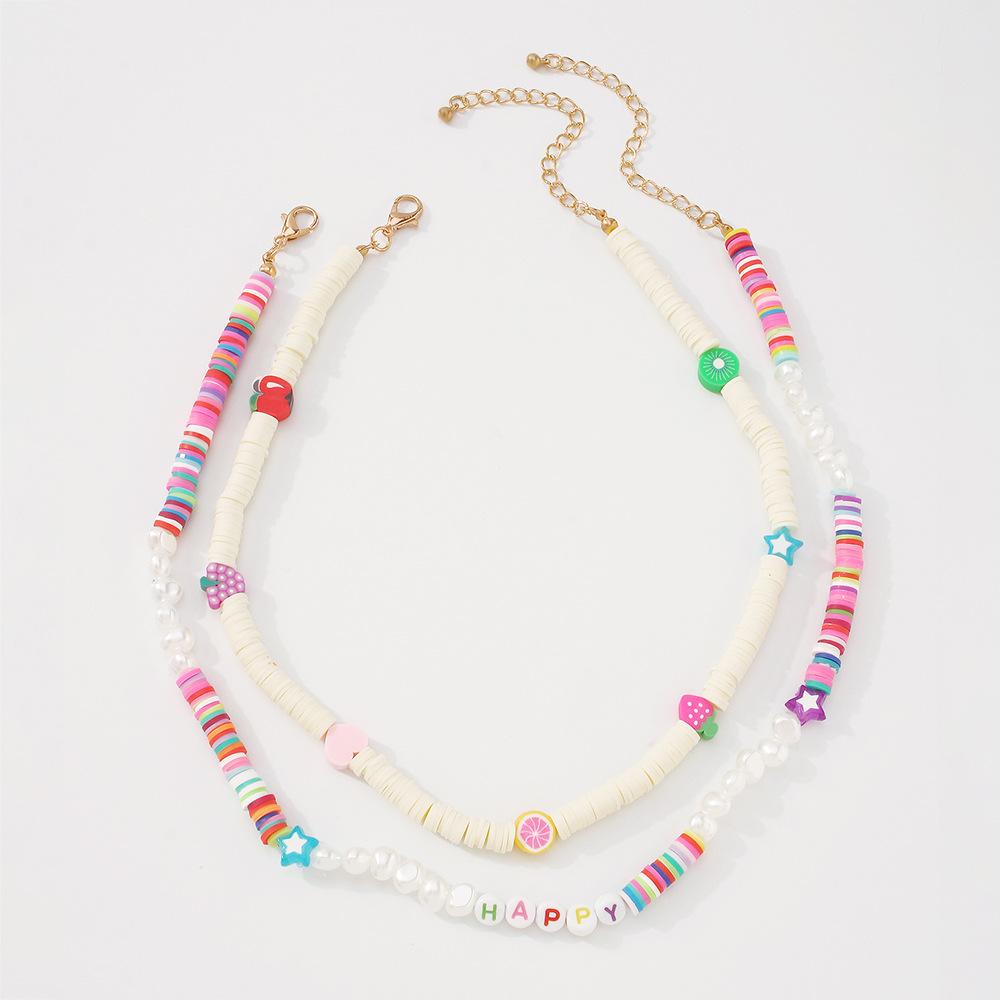 N9149 Bohemia Pearl Necklace Geometric Soft Pottery Star Necklace Fashion Temperament Double Layer Necklace