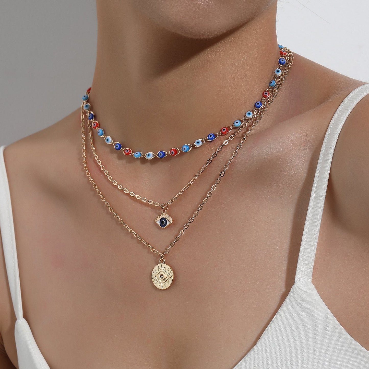 Jewelry Fashion Exaggerated Trend Eyes Necklace Multi-layered Devil's Eye Pendant Necklace