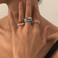 Retro colorful flower rice bead ring bohemian vacation woven small daisy ring female