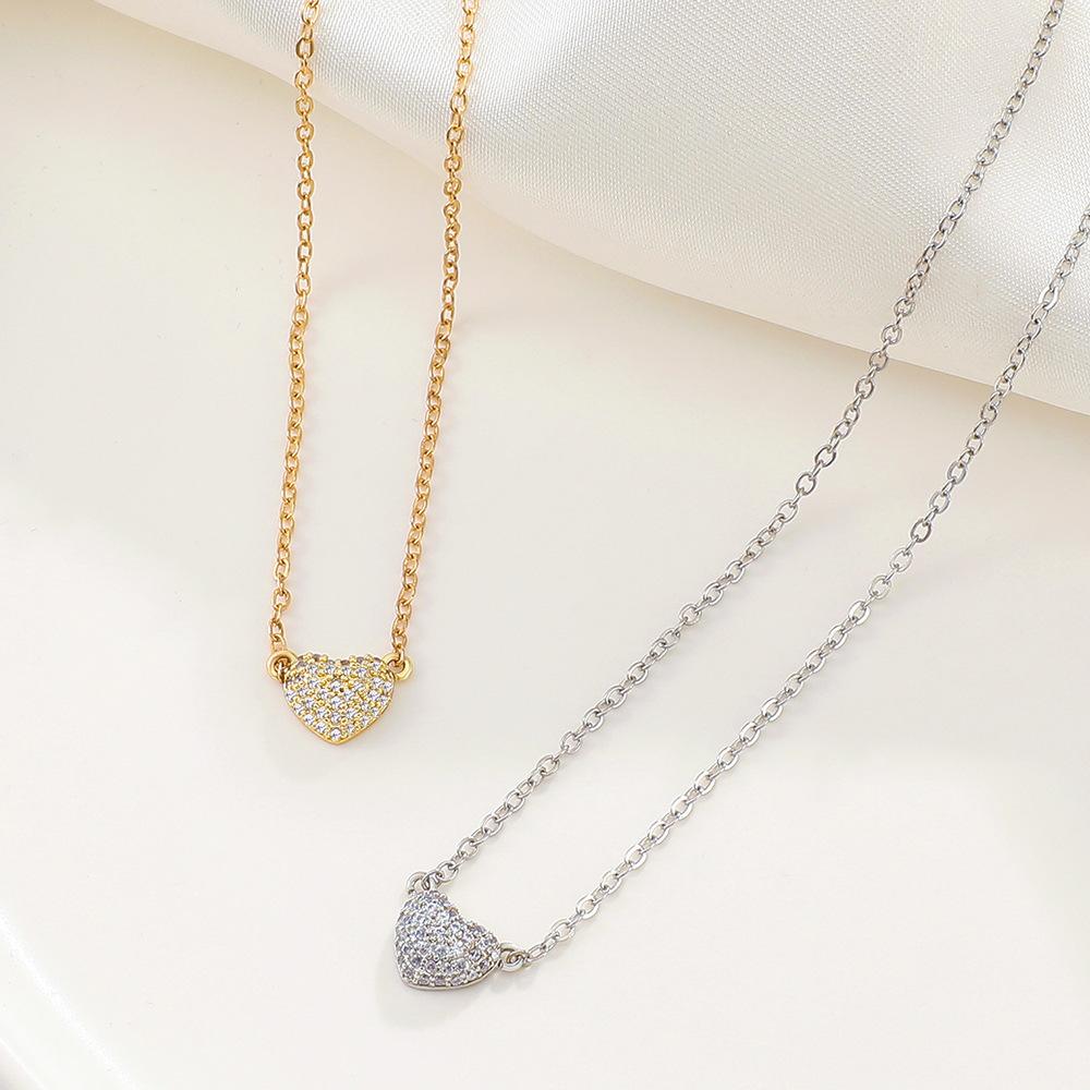 Ins full diamond love necklace female French light luxury niche design peach heart collarbone chain sweet temperament necklace