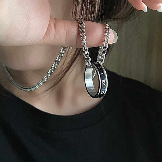 All-match chain titanium steel ring necklace pendant men's personality trendy hip-hop pendant couple accessories female