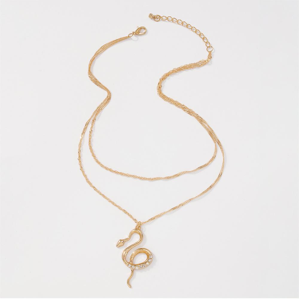 N8966 Retro Exaggerated Jewelry Zodiac Snake Temperament Double Necklace Glass Diamond Micro-Inlaid Geometric Necklace Female