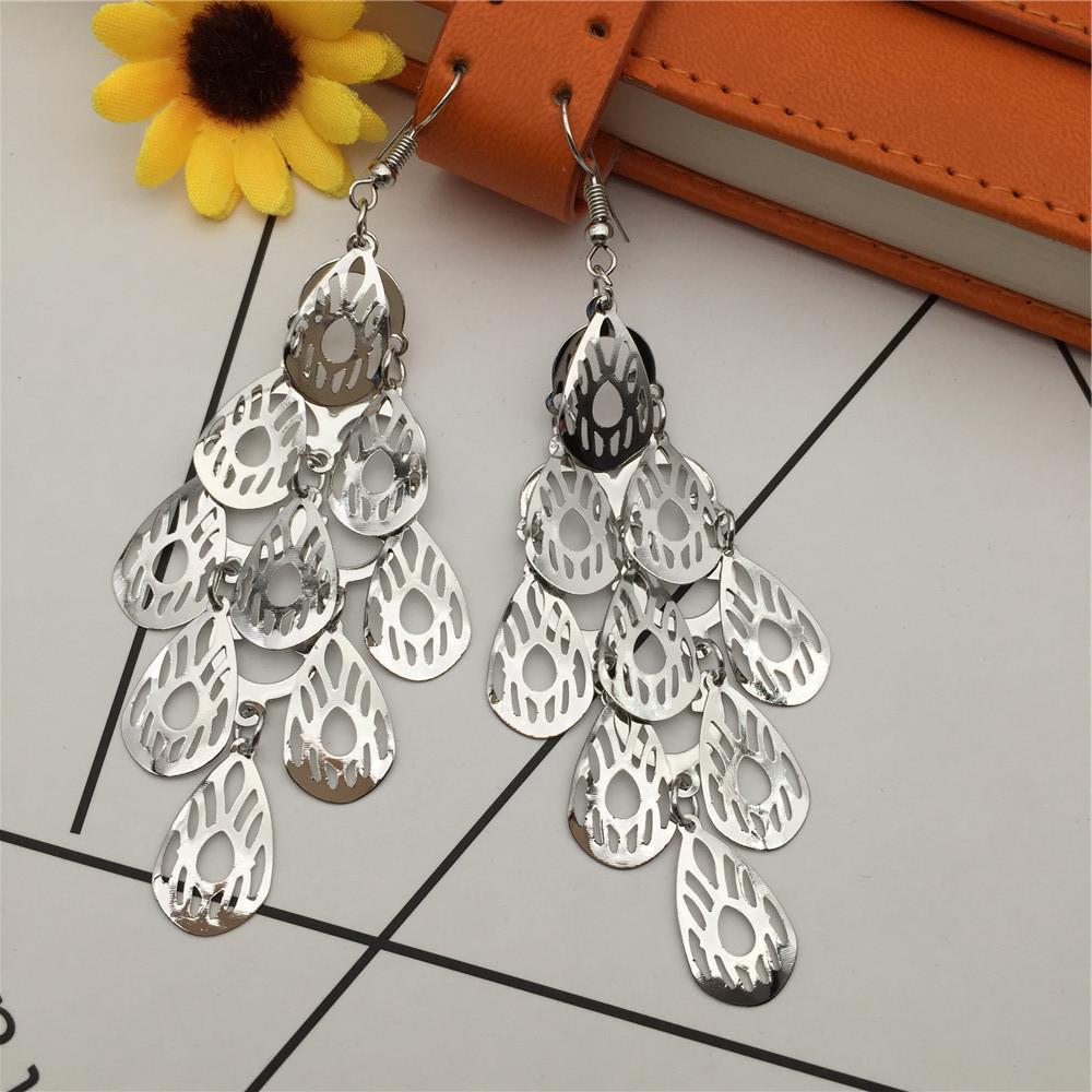 Hollow-out water drop earrings Yunnan minority earrings long earrings