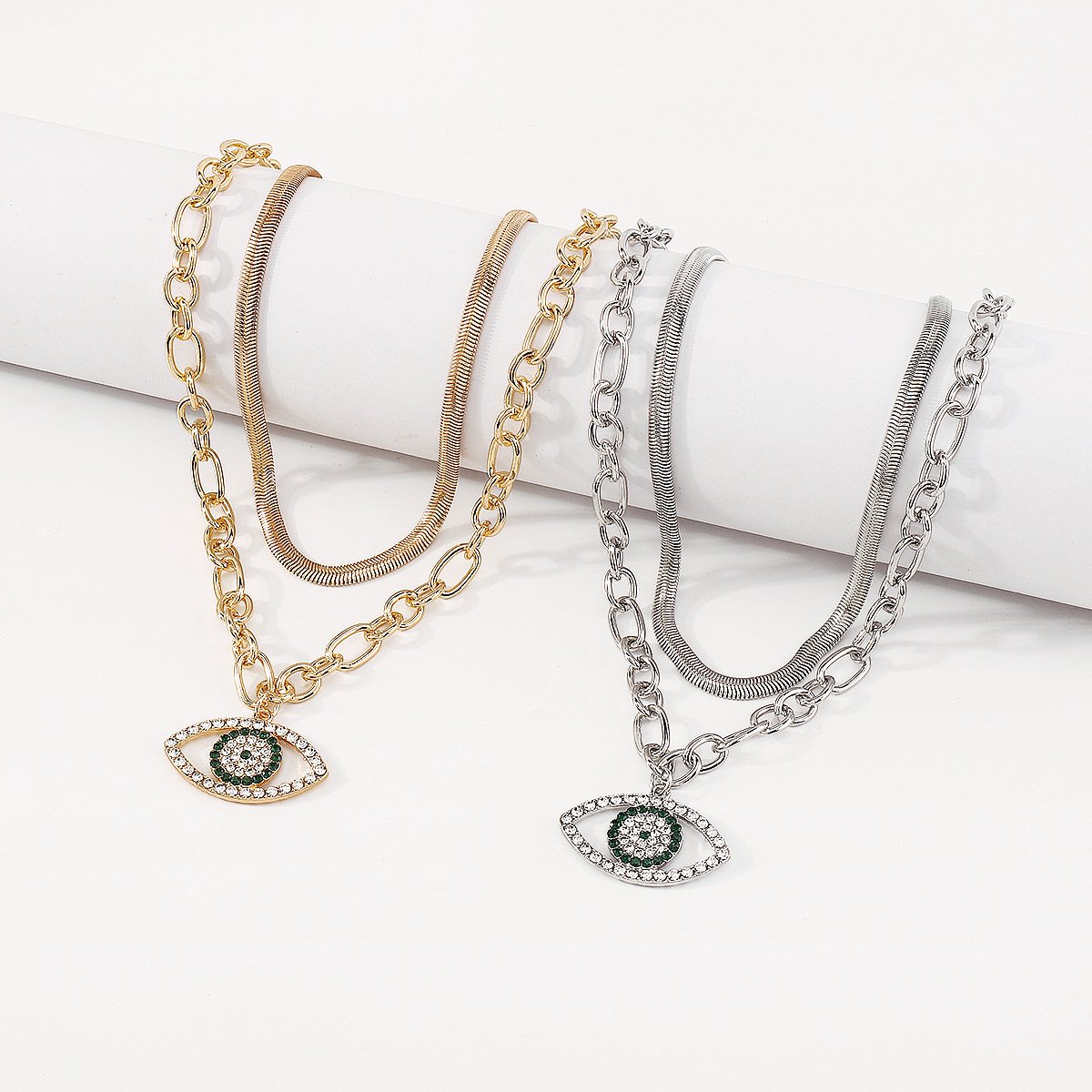 N1749 Exaggerated Temperament Eyes Hollow Diamond Necklace Niche Hip Hop Layered Sweet Cool Necklace