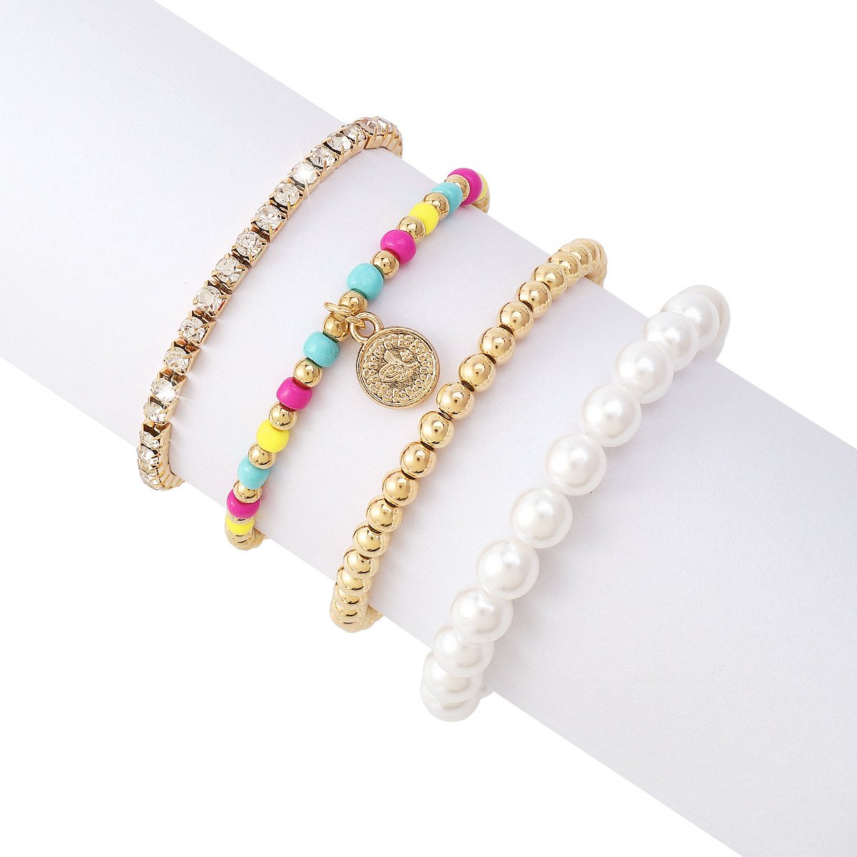 B1723 Bohemia Beaded Bracelet Imitation Pearl Claw Chain Fashion Bracelet Set Small Disc Geometric Jewelry