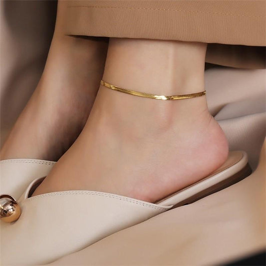 Blade Anklet Titanium Steel Material Non-fading Hypoallergenic Plated 18K Real Gold Flat Snake Chain