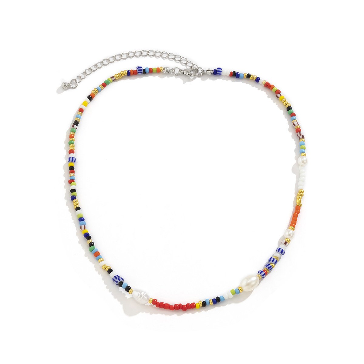 Jewelry Creative Contrasting Color Rice Bead Beaded Necklace Women's Simple Geometric Imitation Pearl Single Layer Necklace
