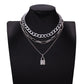 Jewelry thick chain multi-layer necklace punk temperament diamond padlock pendant multi-layer clavicle chain