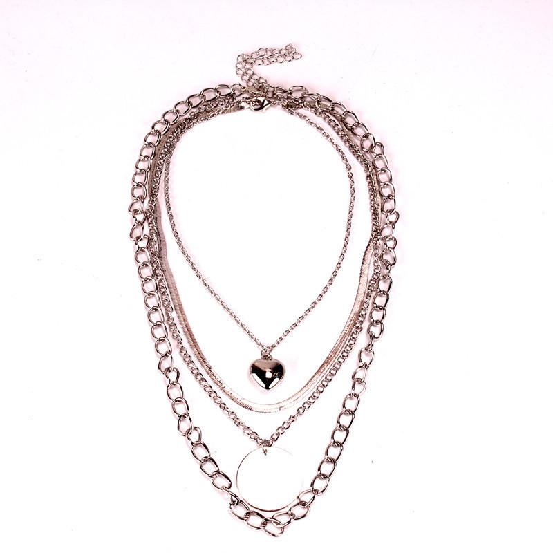 Jewelry Exaggerated Elegant Peach Heart Necklace Popular Disc Multi-layer Separable Necklace Set Chain