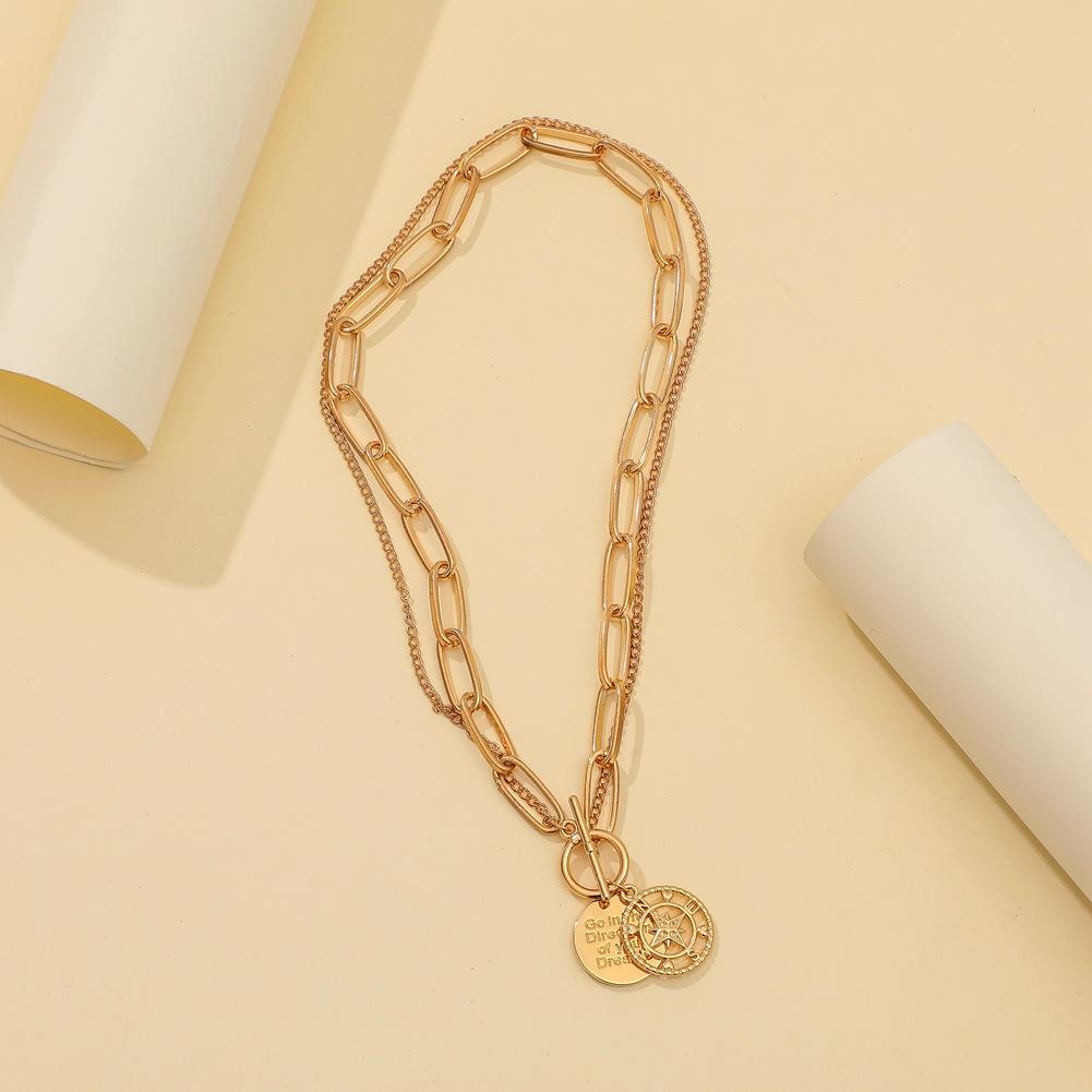 Jewelry ins creative compass nautical map pendant personalized OT buckle versatile double-layer necklace tide