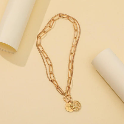 Jewelry ins creative compass nautical map pendant personalized OT buckle versatile double-layer necklace tide