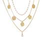 Jewelry disc crack sense multi-layer necklace personality retro geometric pearl pendant clavicle chain