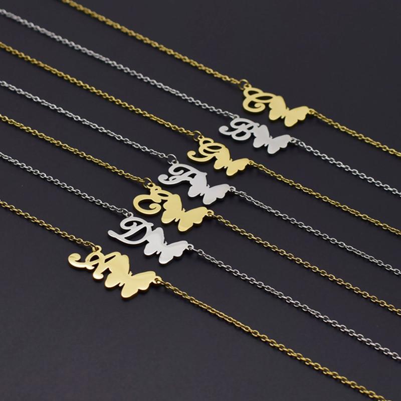 26 English retro cursive alphabet necklace ins butterfly necklace female