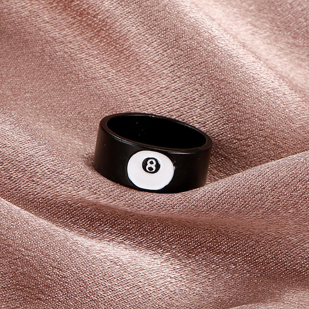 Billiard black 8 ring with the same metal geometric ring ins personality retro couple jewelry