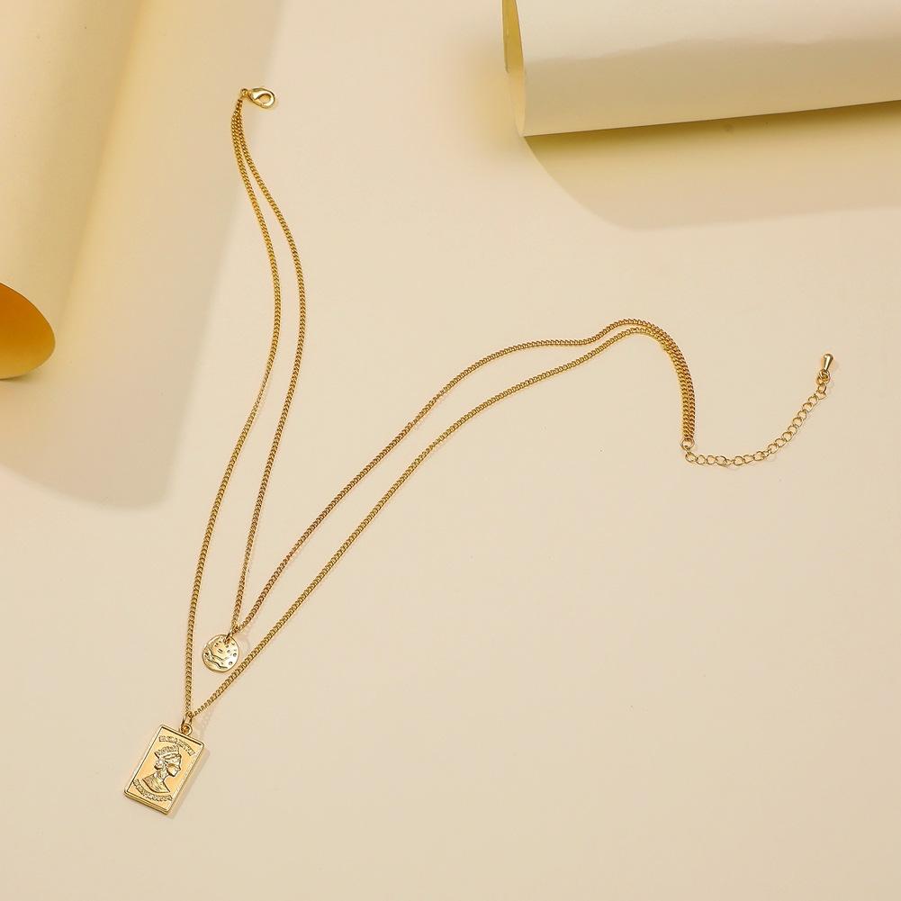 Necklace Creative Coin Embossed Avatar Hip Hop Shield Pendant Personality Trendy Double Layer Necklace