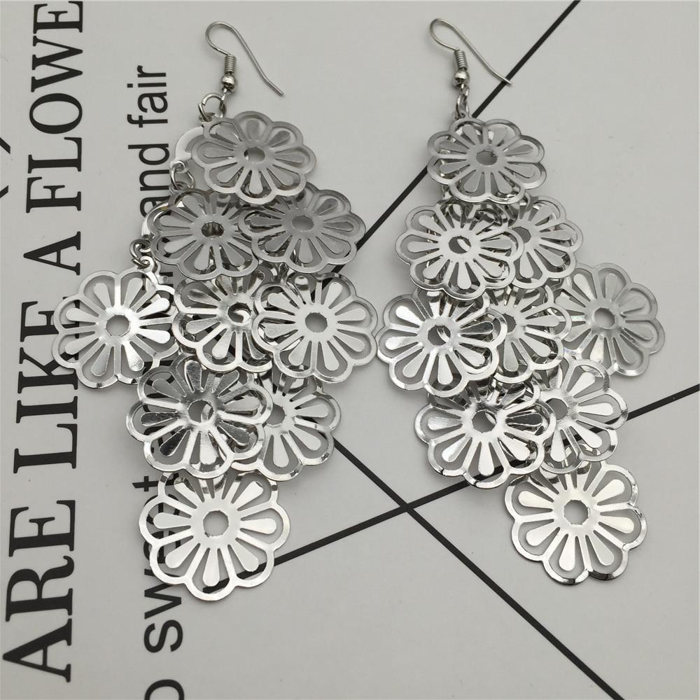 Hollow-out daisy multi-layer metal long earrings versatile earrings
