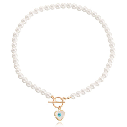 Jewelry ins all-match devil's eye love imitation pearl necklace simple blue eye necklace female
