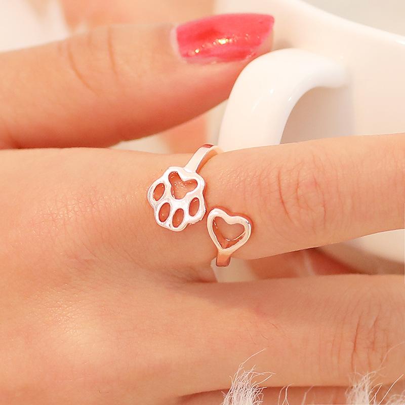 Simple dog paw ring creative hollow love dog paw opening ring tail ring female