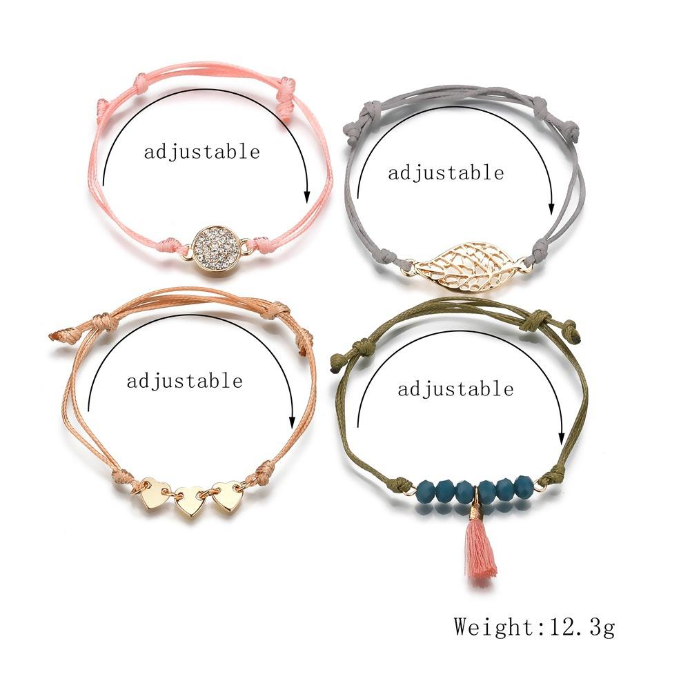 Accessories Peach Heart Leaf Tassel Bracelet Trendy Beaded Wax Thread Braided Bracelet Set